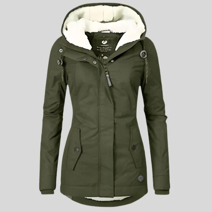 Lange Wasserdichte Winterjacke mit Kapuze und Innenfutter