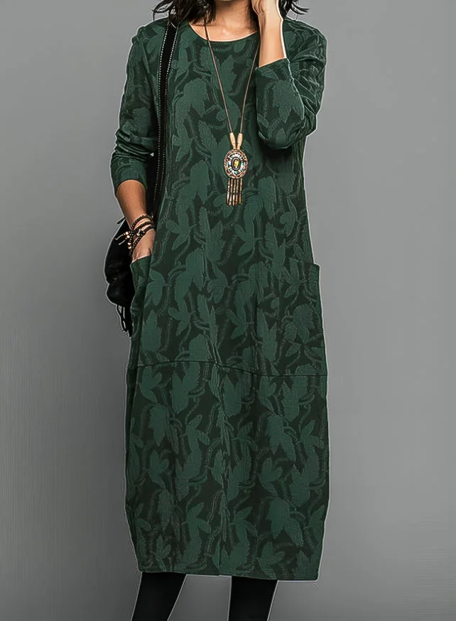Midikleid für Damen mit langen Ärmeln und Taschen