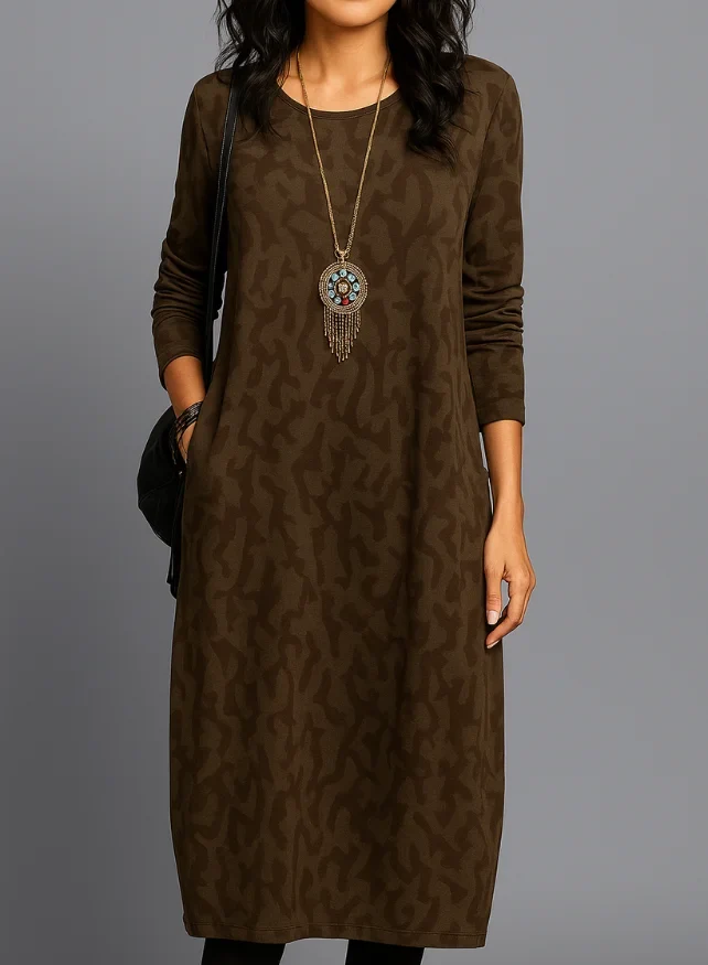 Midikleid für Damen mit langen Ärmeln und Taschen