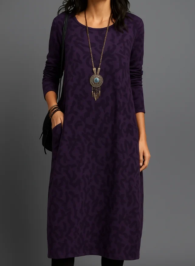 Midikleid für Damen mit langen Ärmeln und Taschen