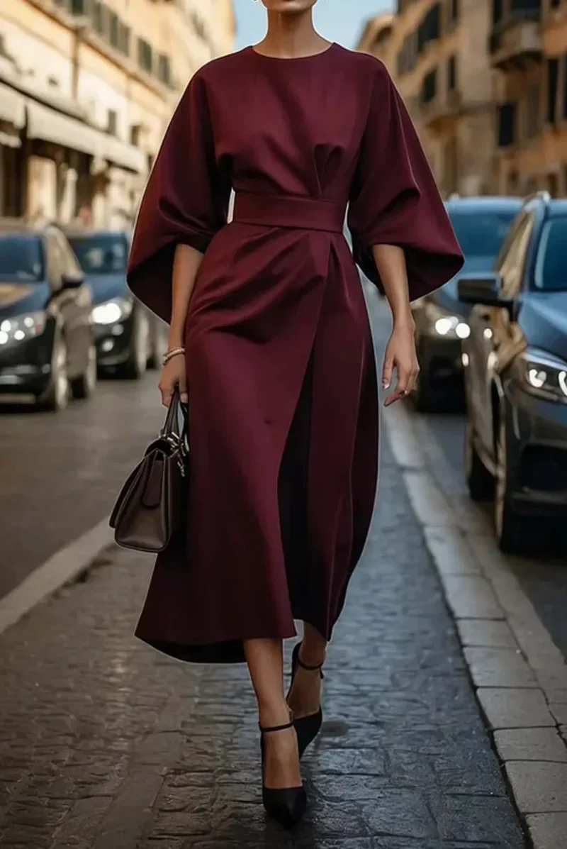Damen Maxikleid mit Kimonoärmeln und Gürtel