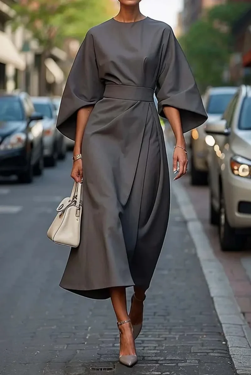 Damen Maxikleid mit Kimonoärmeln und Gürtel