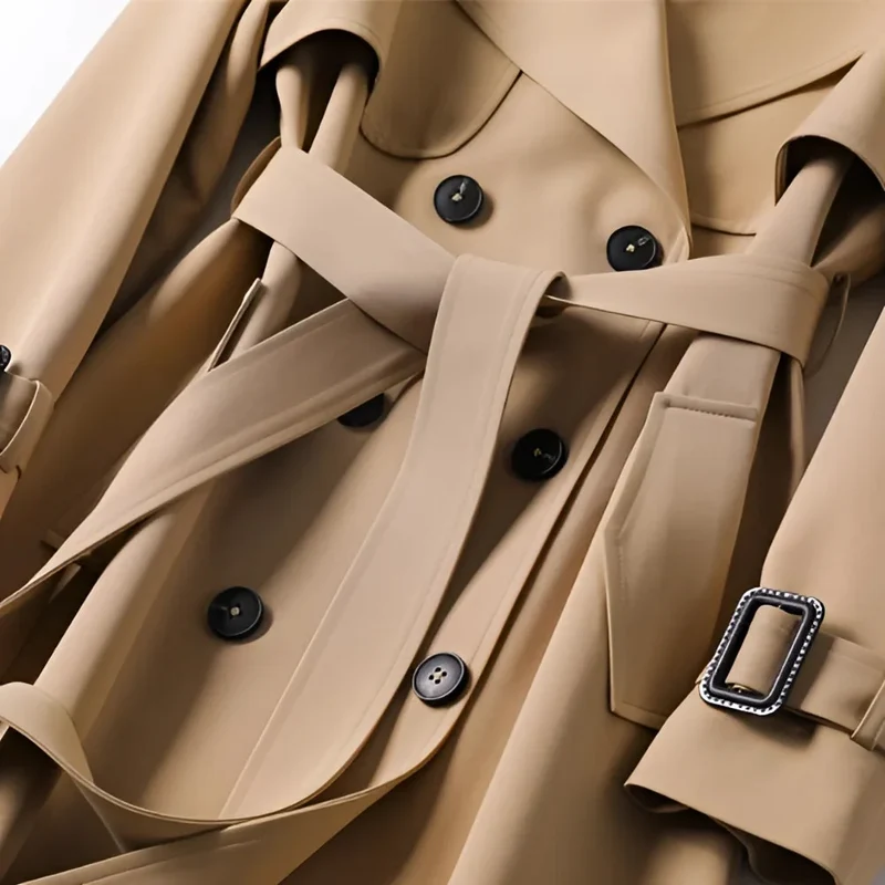 Klassischer Damen Trenchcoat mit Gürtel und Doppelkragen