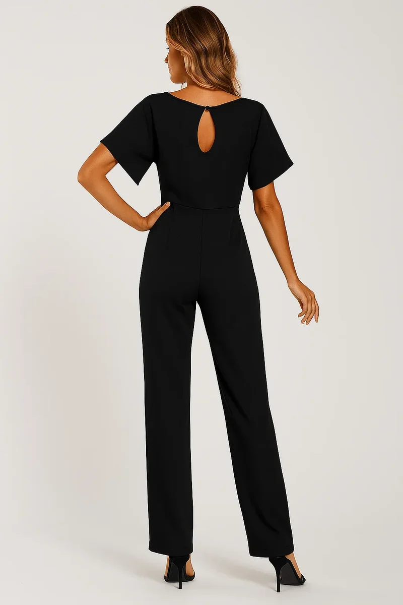 Damen Overall mit Krawatten Gürtel und weitem Bein