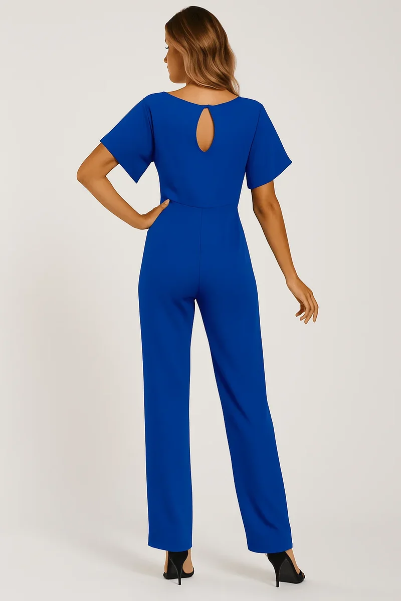 Damen Overall mit Krawatten Gürtel und weitem Bein
