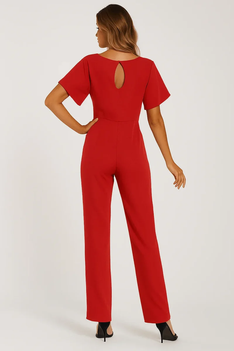 Damen Overall mit Krawatten Gürtel und weitem Bein