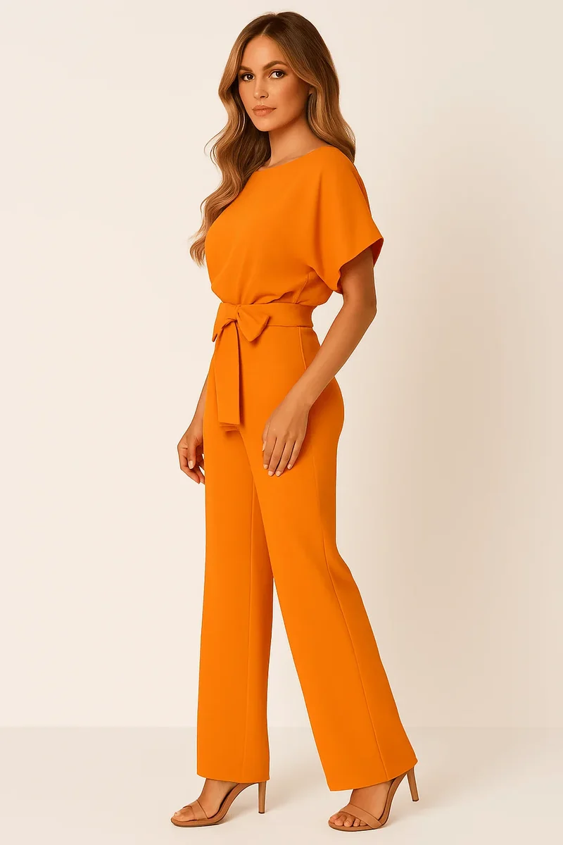 Damen Overall mit Krawatten Gürtel und weitem Bein