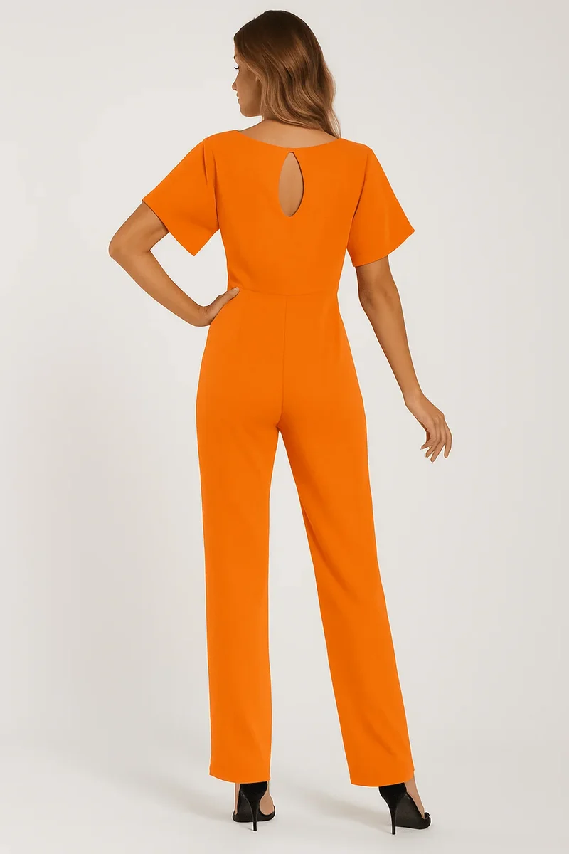 Damen Overall mit Krawatten Gürtel und weitem Bein