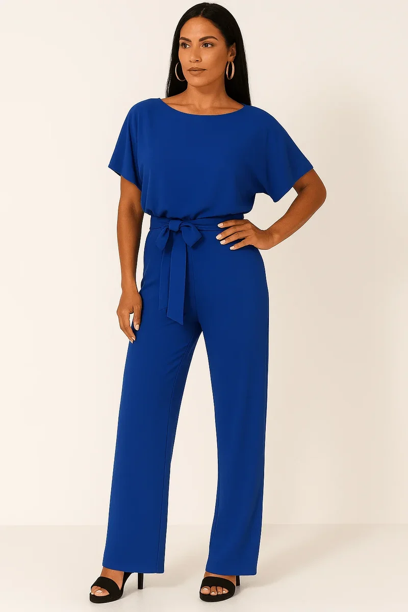 Damen Overall mit Krawatten Gürtel und weitem Bein