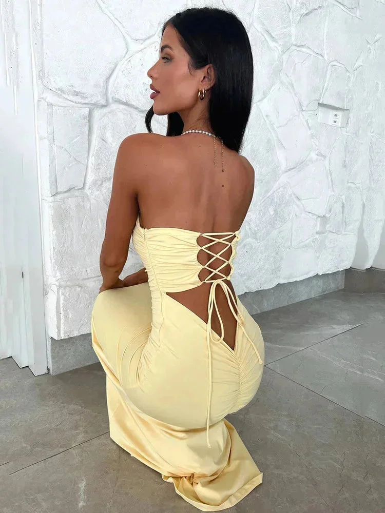 Damen Maxikleid schulterfrei in eleganter Passform