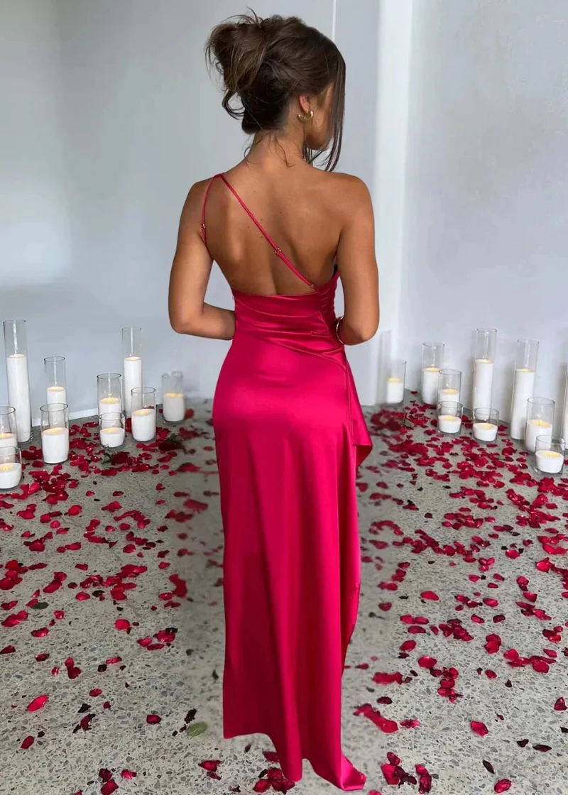Damen Maxikleid mit Einer Schulter und Beinschlitz