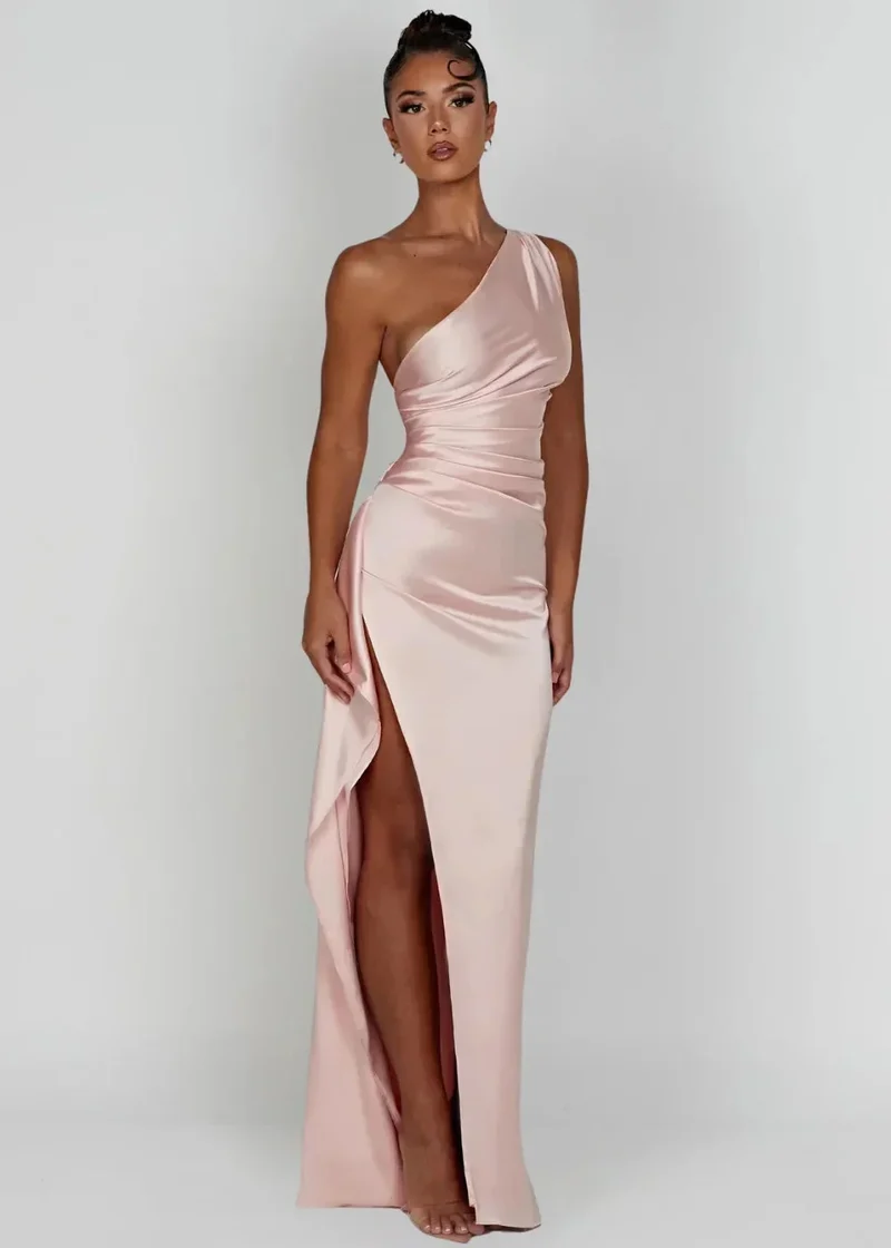 Damen Maxikleid mit Einer Schulter und Beinschlitz