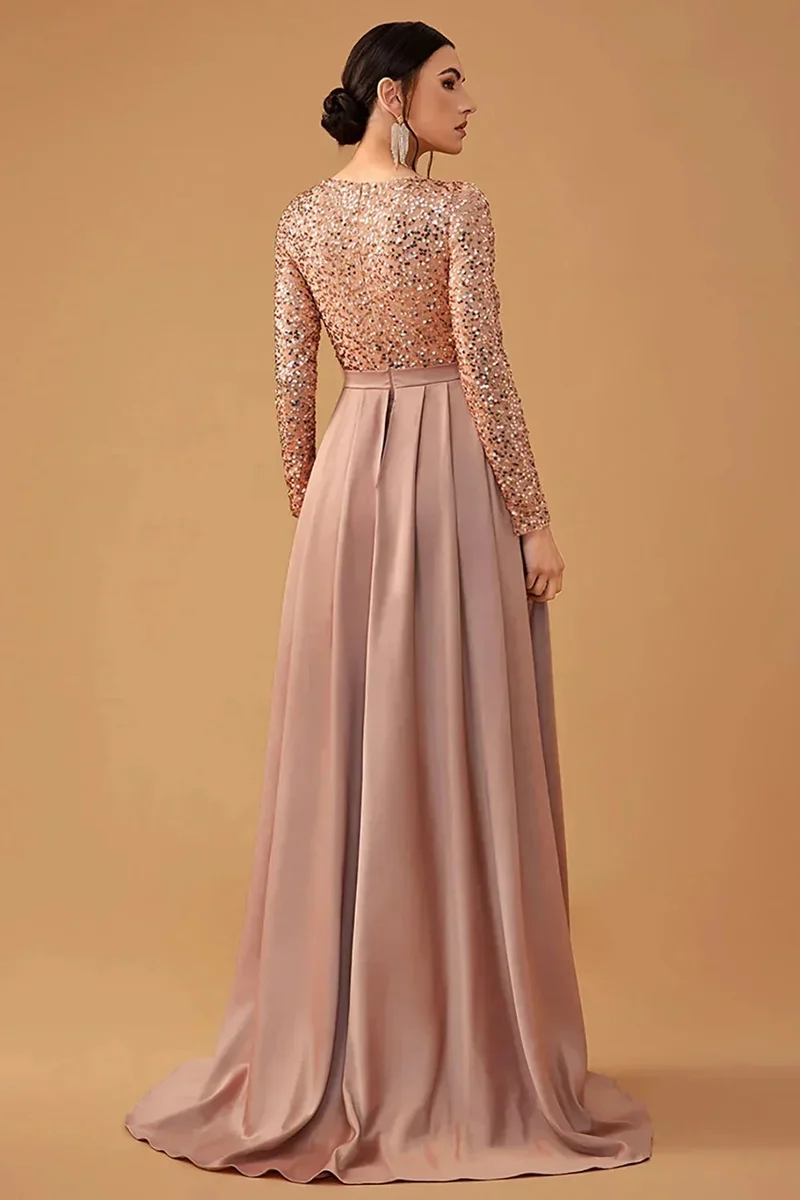 Damen Abendkleid mit Paillettenoberteil und fließendem Rock