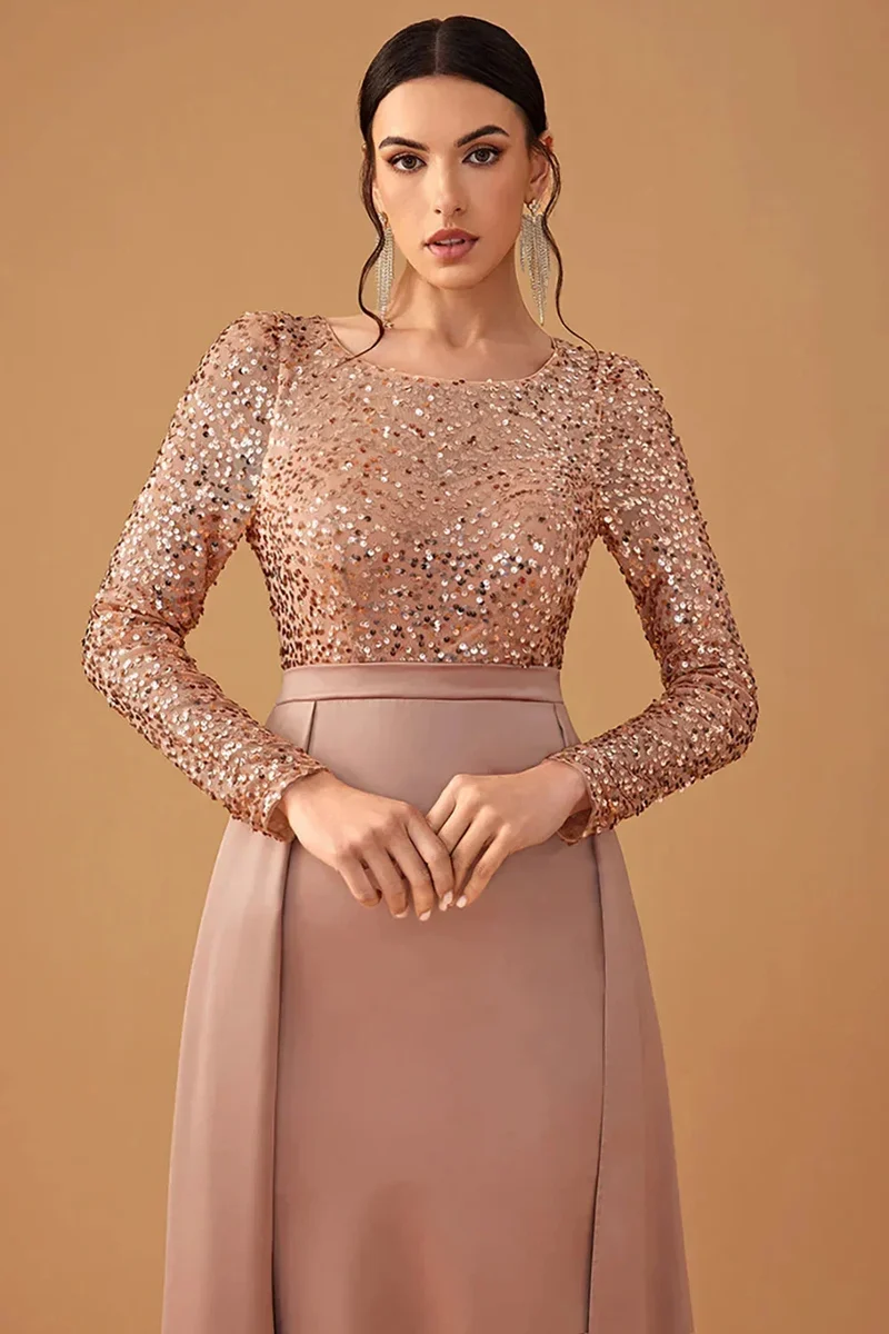 Damen Abendkleid mit Paillettenoberteil und fließendem Rock
