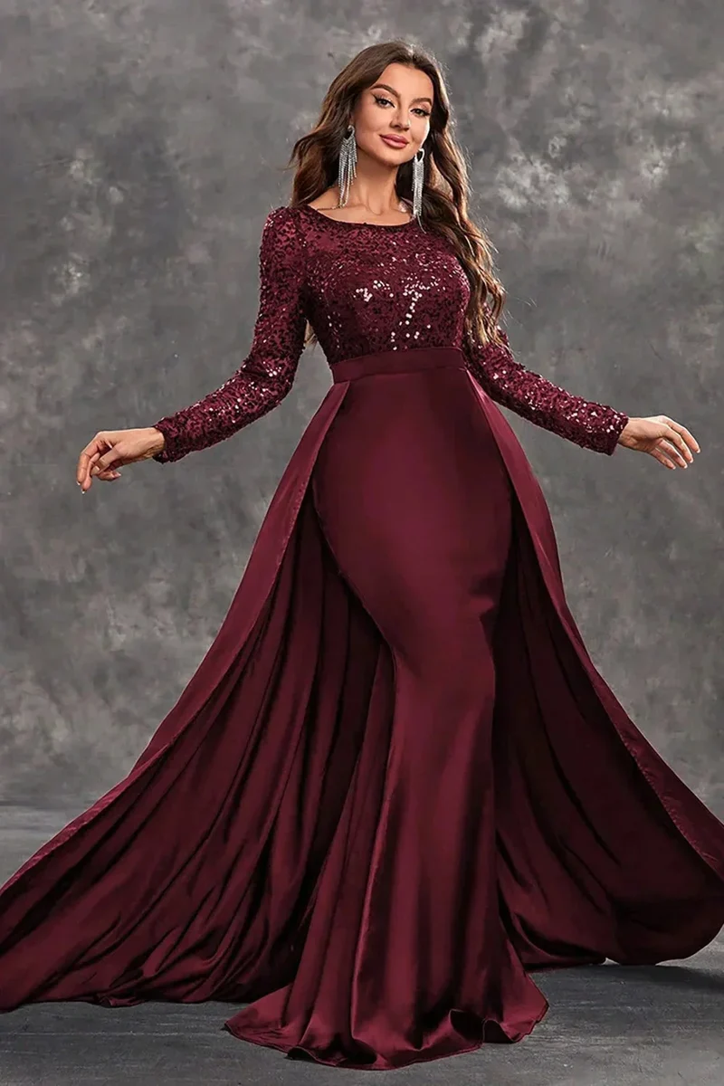 Damen Abendkleid mit Paillettenoberteil und fließendem Rock