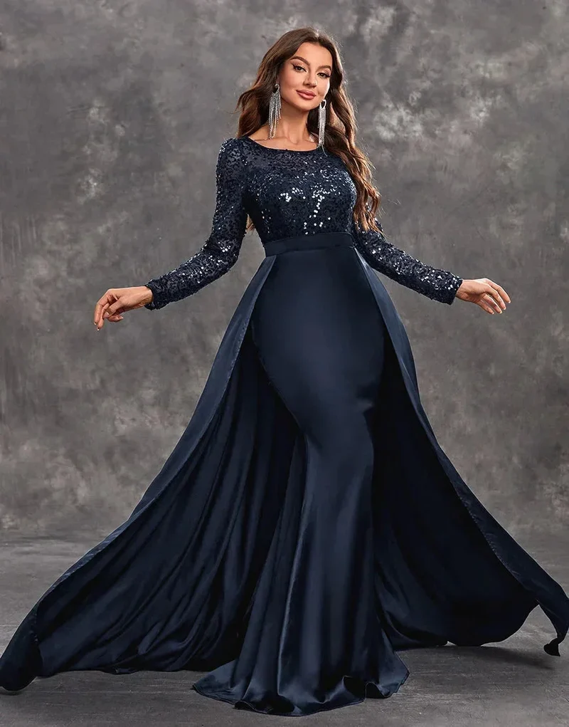 Damen Abendkleid mit Paillettenoberteil und fließendem Rock
