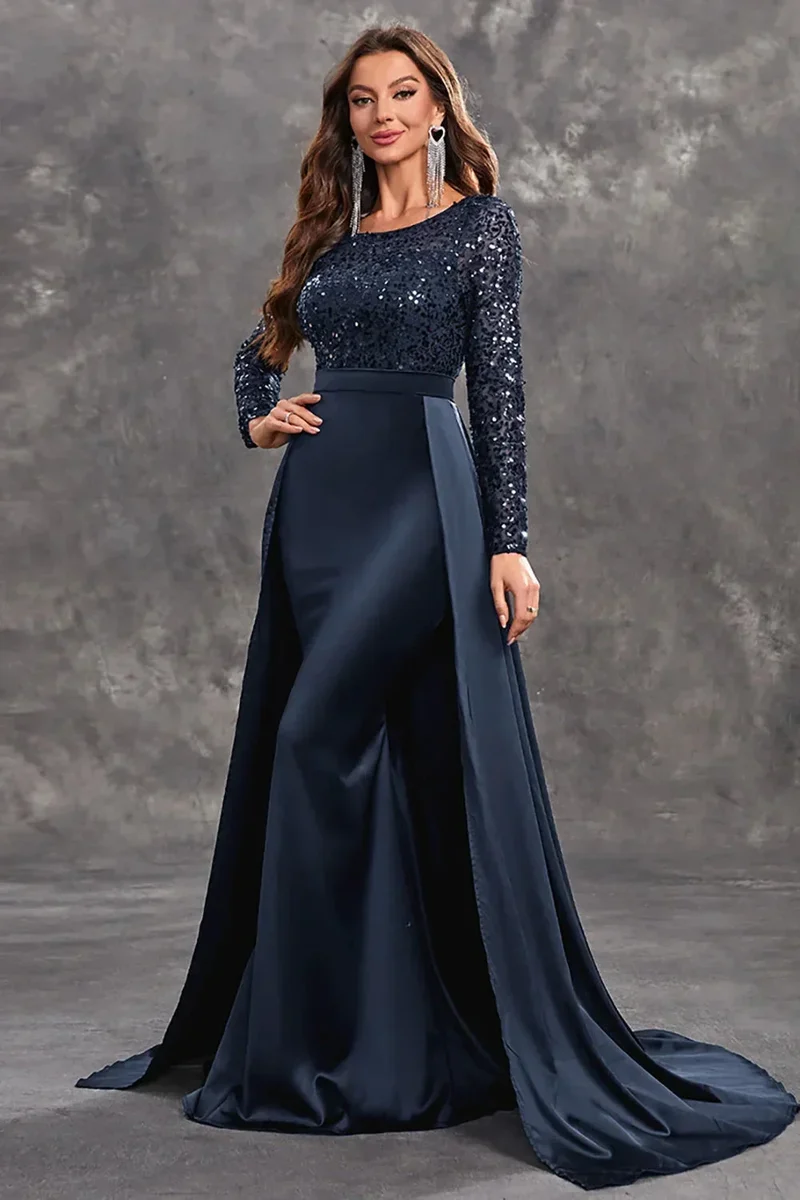 Damen Abendkleid mit Paillettenoberteil und fließendem Rock