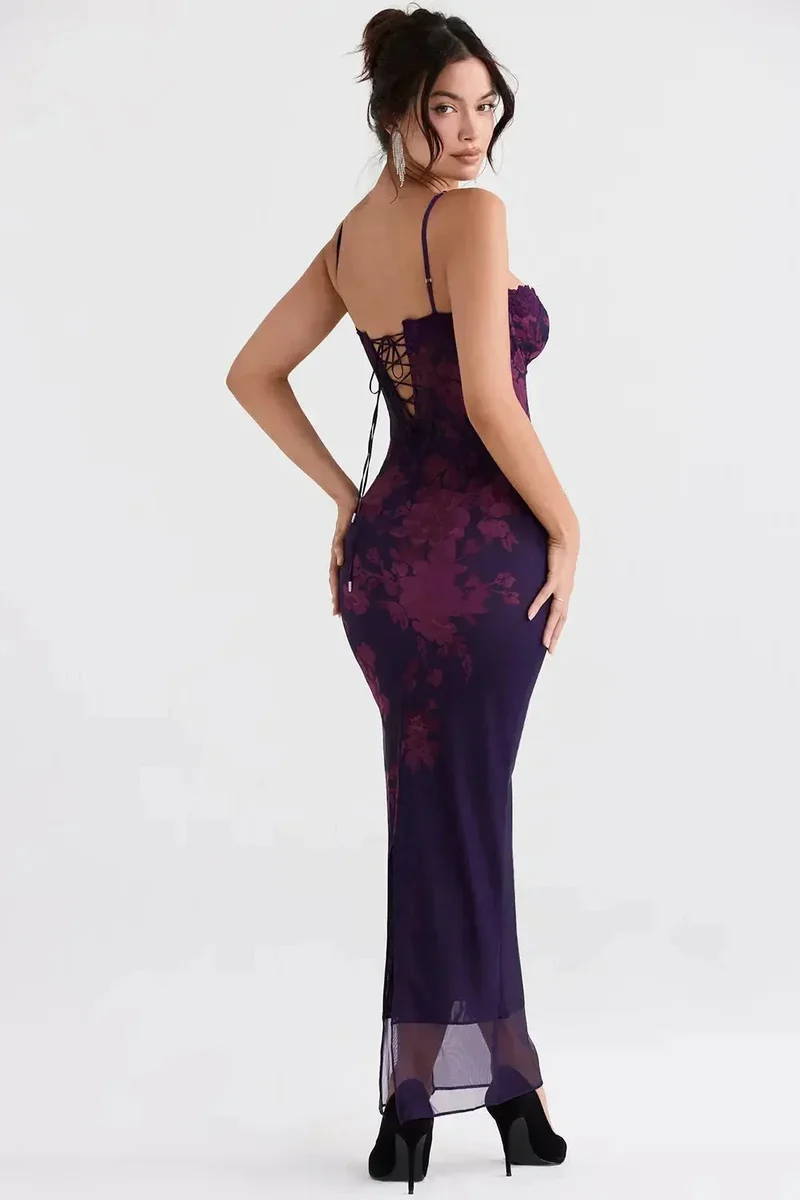 Damen Maxikleid mit verstellbaren Trägern und Blumenmuster