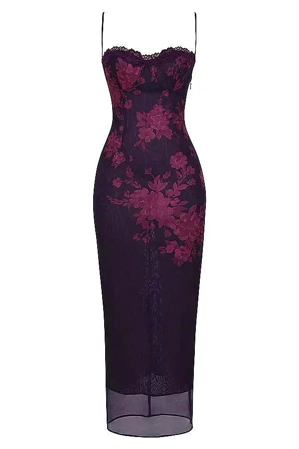 Damen Maxikleid mit verstellbaren Trägern und Blumenmuster
