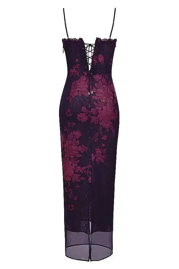 Damen Maxikleid mit verstellbaren Trägern und Blumenmuster