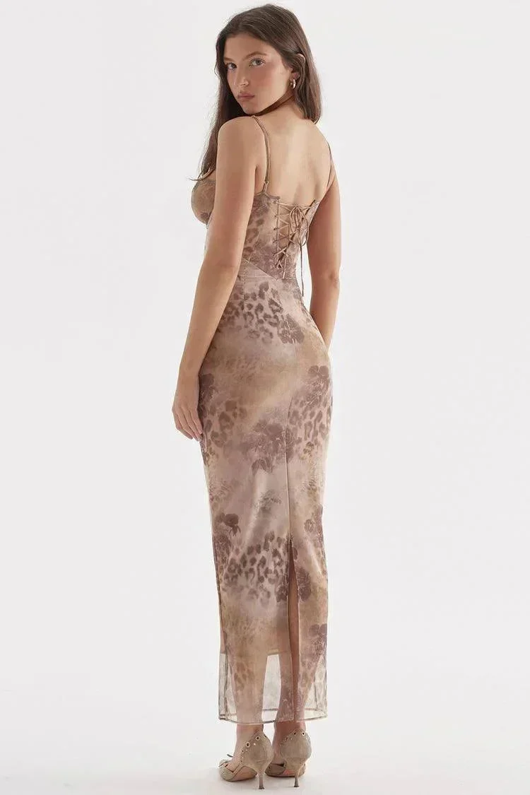 Damen Maxikleid mit verstellbaren Trägern und Blumenmuster