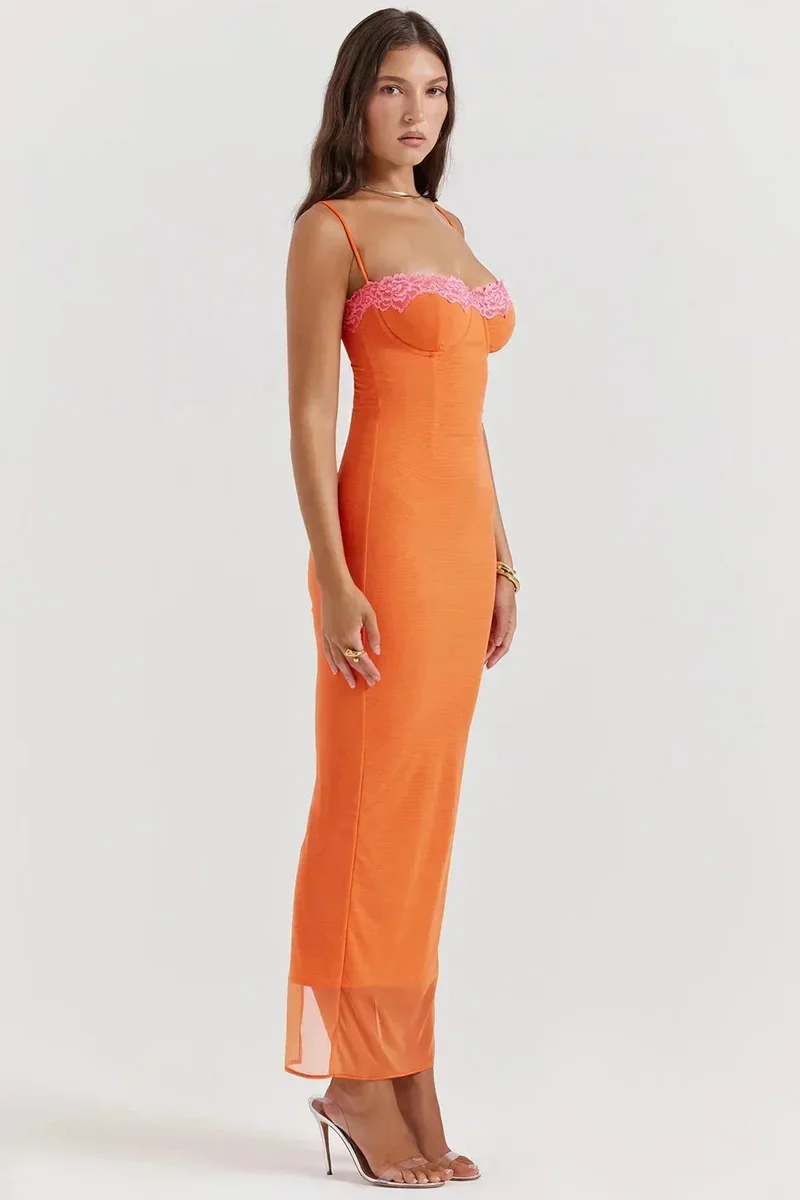 Damen Maxikleid mit verstellbaren Trägern und Blumenmuster