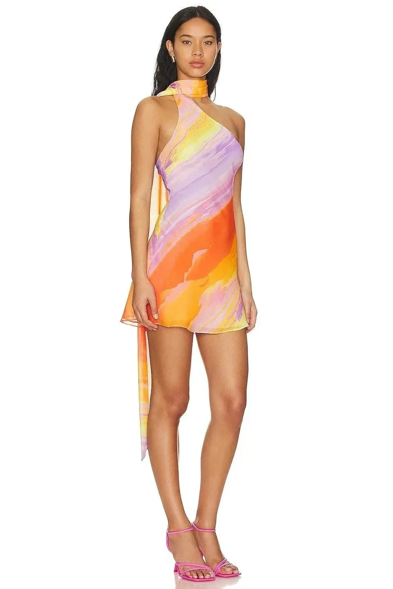 Damen Minikleid in Halfter Form mit Sonnenuntergangsfarben