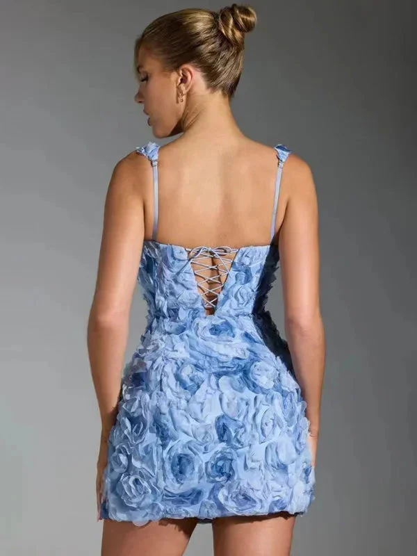 Damen Minikleid mit Blumenstruktur und Trägern