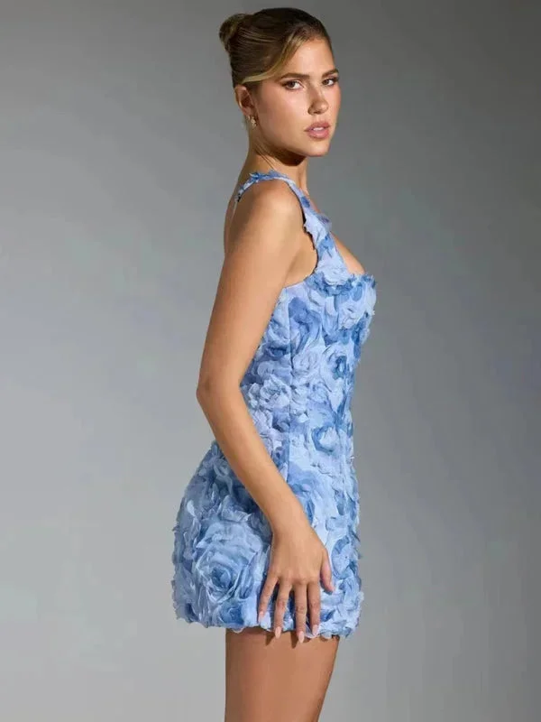 Damen Minikleid mit Blumenstruktur und Trägern