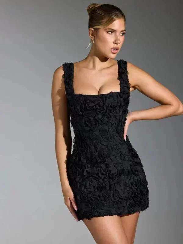 Damen Minikleid mit Blumenstruktur und Trägern