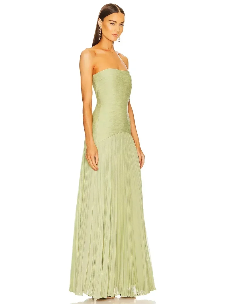 Damen Maxikleid in Olivgrün mit trägerlosem Design