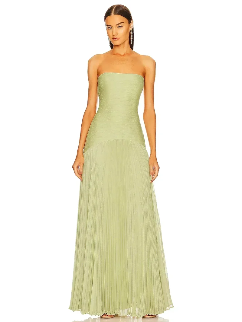 Damen Maxikleid in Olivgrün mit trägerlosem Design
