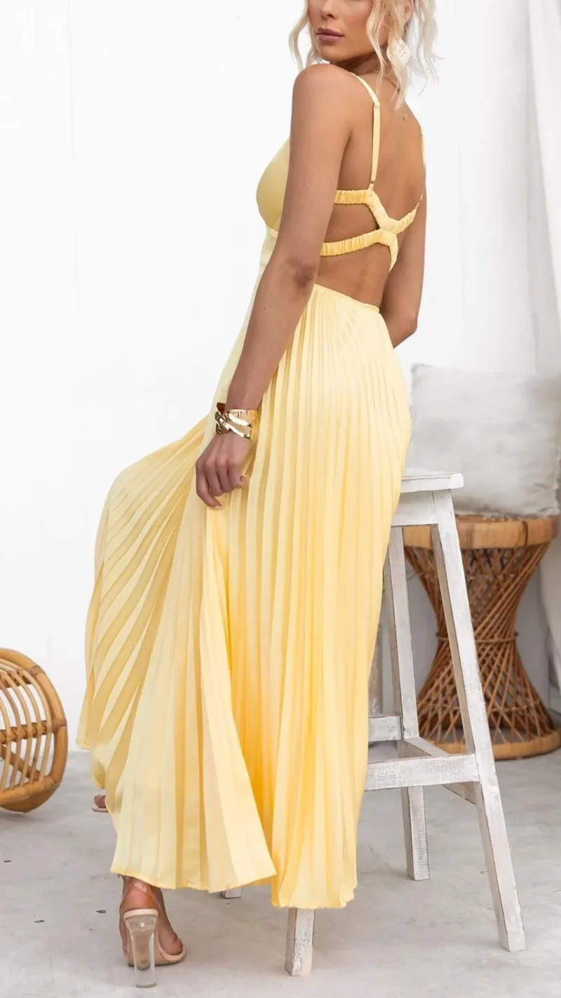Damen Maxikleid in Gelb mit V-Ausschnitt