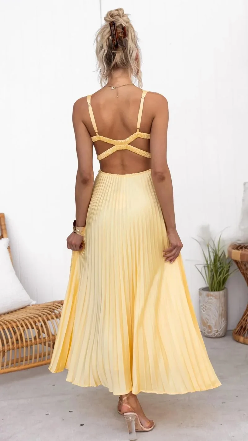 Damen Maxikleid in Gelb mit V-Ausschnitt