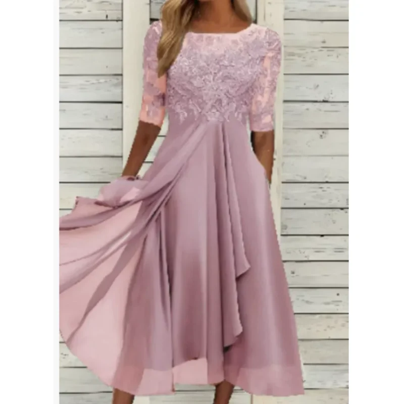 Damen Midikleid mit Spitzenoberteil und 3/4 Ärmeln
