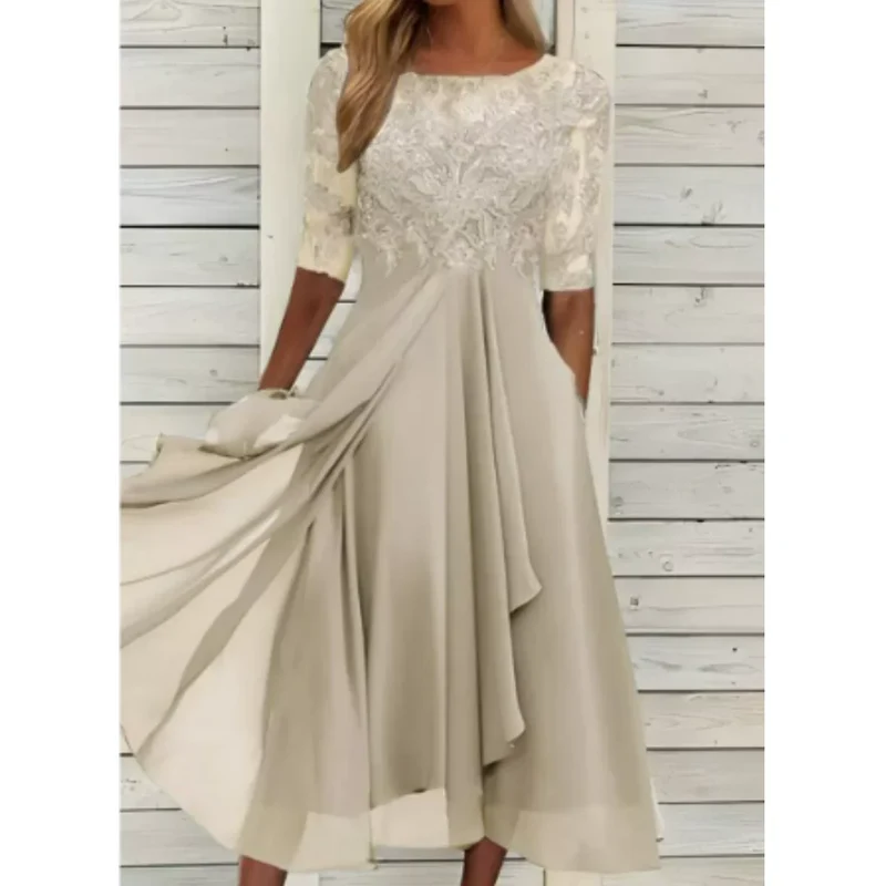 Damen Midikleid mit Spitzenoberteil und 3/4 Ärmeln