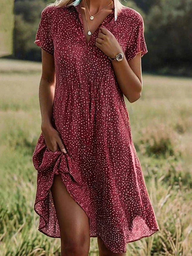 Damen Mini-Sommerkleid mit Kragen und abgerundetem Saum