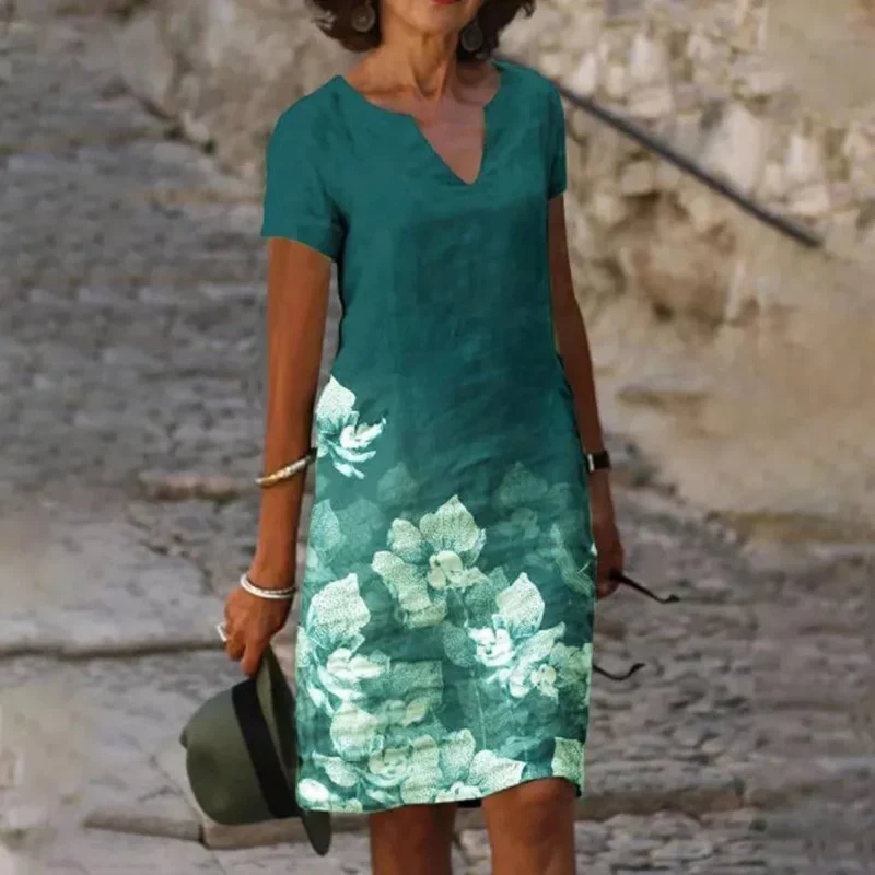 Sommerliches Minikleid mit Blumendruck und V-Ausschnitt für Damen