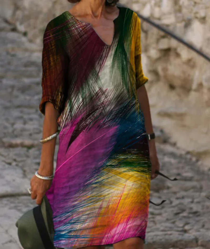 Lässiges Minikleid mit Blumenmuster und 3/4 Ärmeln für Damen