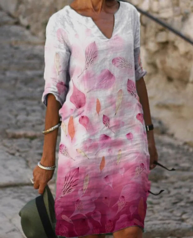 Lässiges Minikleid mit Blumenmuster und 3/4 Ärmeln für Damen