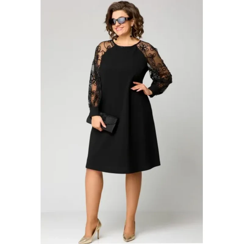 Johanna | Spitzen-Patchwork-Kleid mit Rundhals & langen Ärmeln
