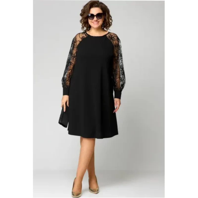 Johanna | Spitzen-Patchwork-Kleid mit Rundhals & langen Ärmeln