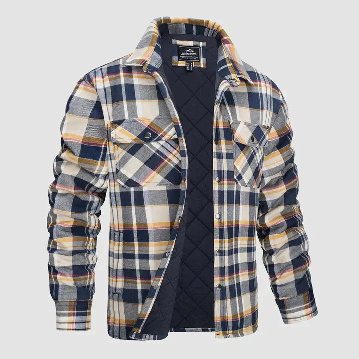 Herren Flanell Hemd Jacke lange Ärmel gesteppt gefüttert Plaid Mantel Button Down dicke Outwear für Winter