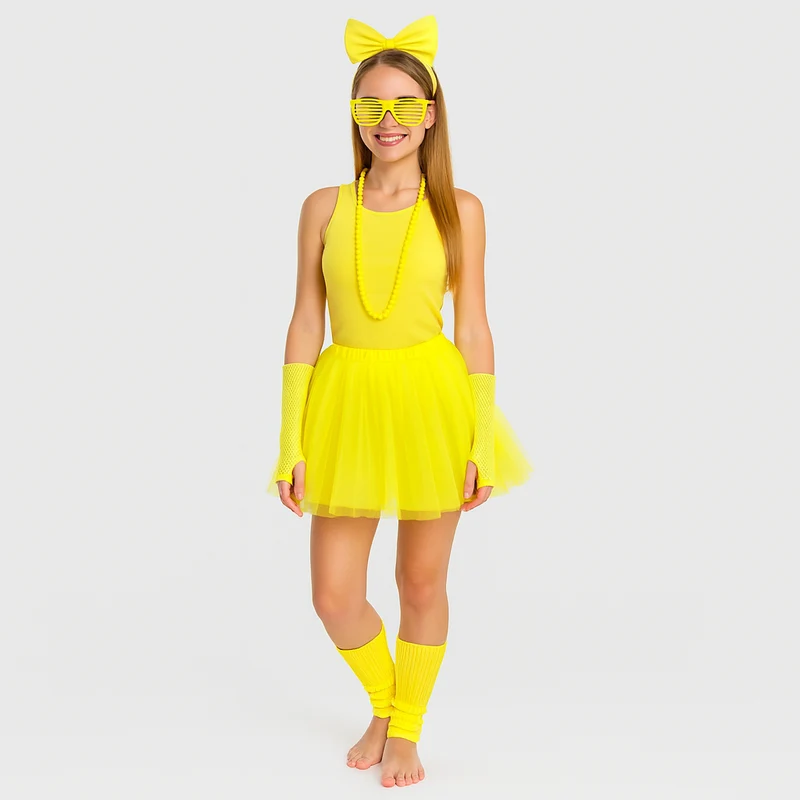 80er Jahre Damen Kostümset – Retro 6-teiliges Outfit für Party & Halloween