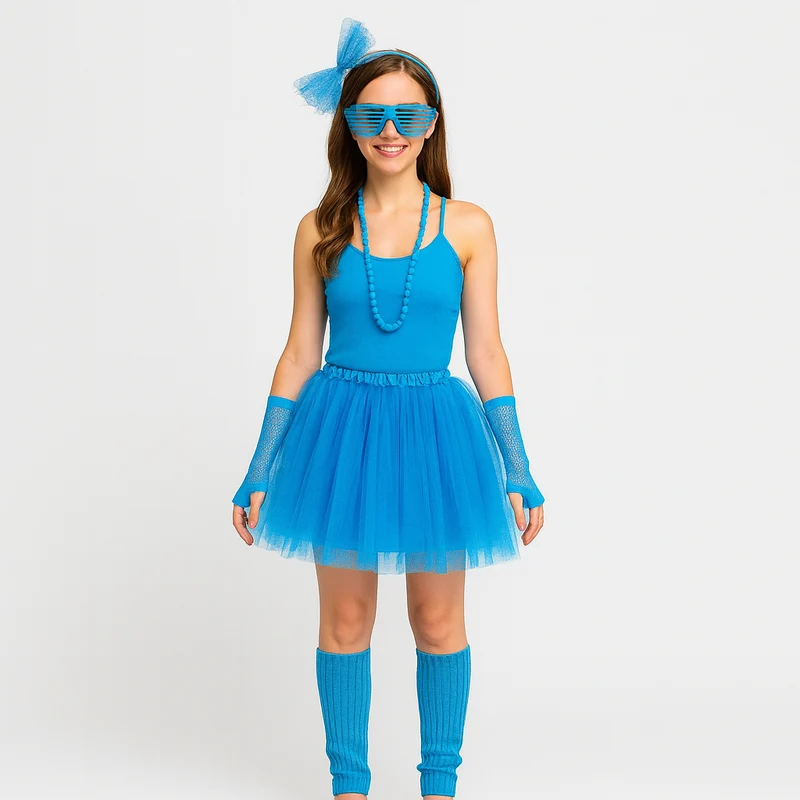 80er Jahre Damen Kostümset – Retro 6-teiliges Outfit für Party & Halloween
