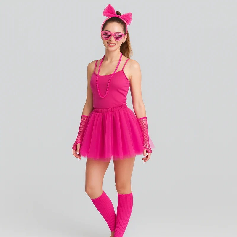 80er Jahre Damen Kostümset – Retro 6-teiliges Outfit für Party & Halloween