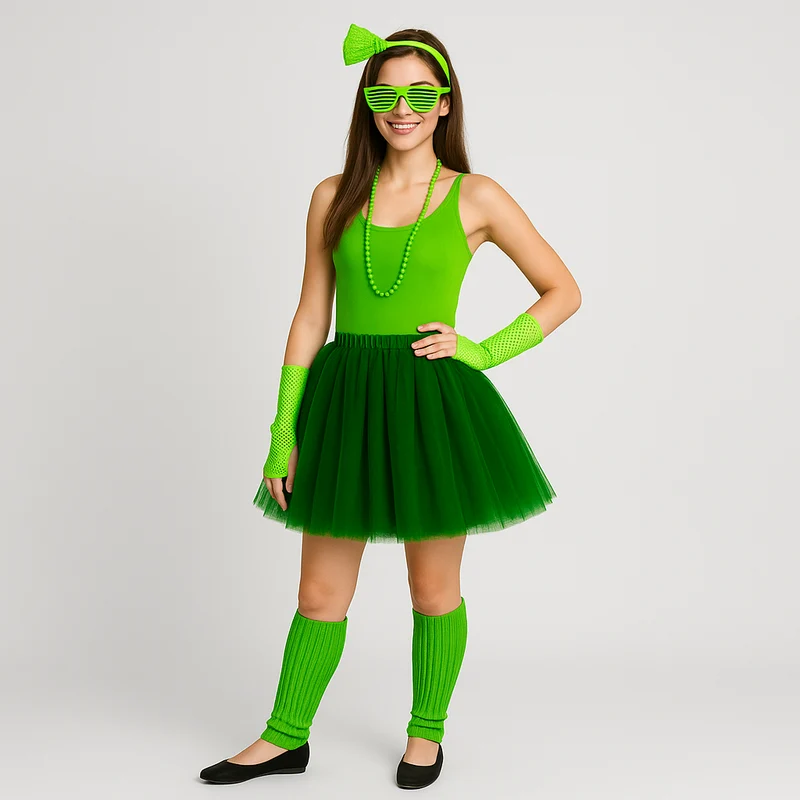 80er Jahre Damen Kostümset – Retro 6-teiliges Outfit für Party & Halloween