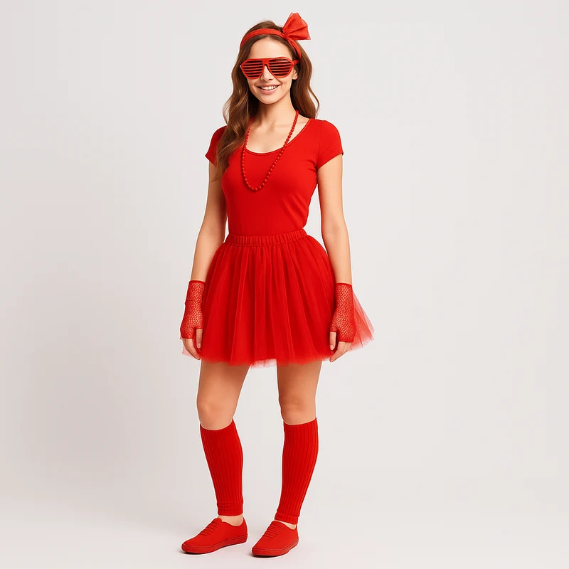 80er Jahre Damen Kostümset – Retro 6-teiliges Outfit für Party & Halloween