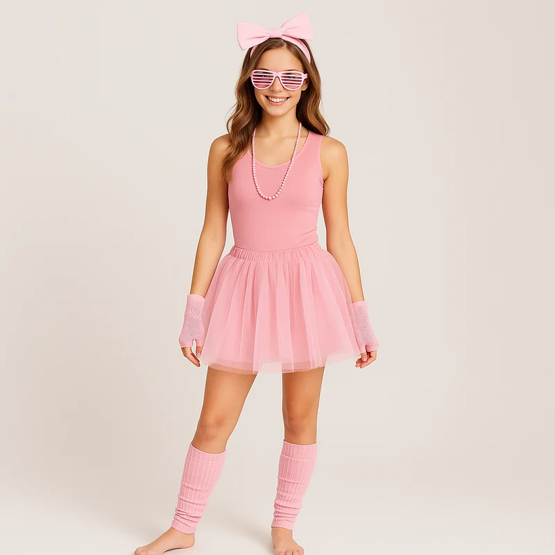 80er Jahre Damen Kostümset – Retro 6-teiliges Outfit für Party & Halloween