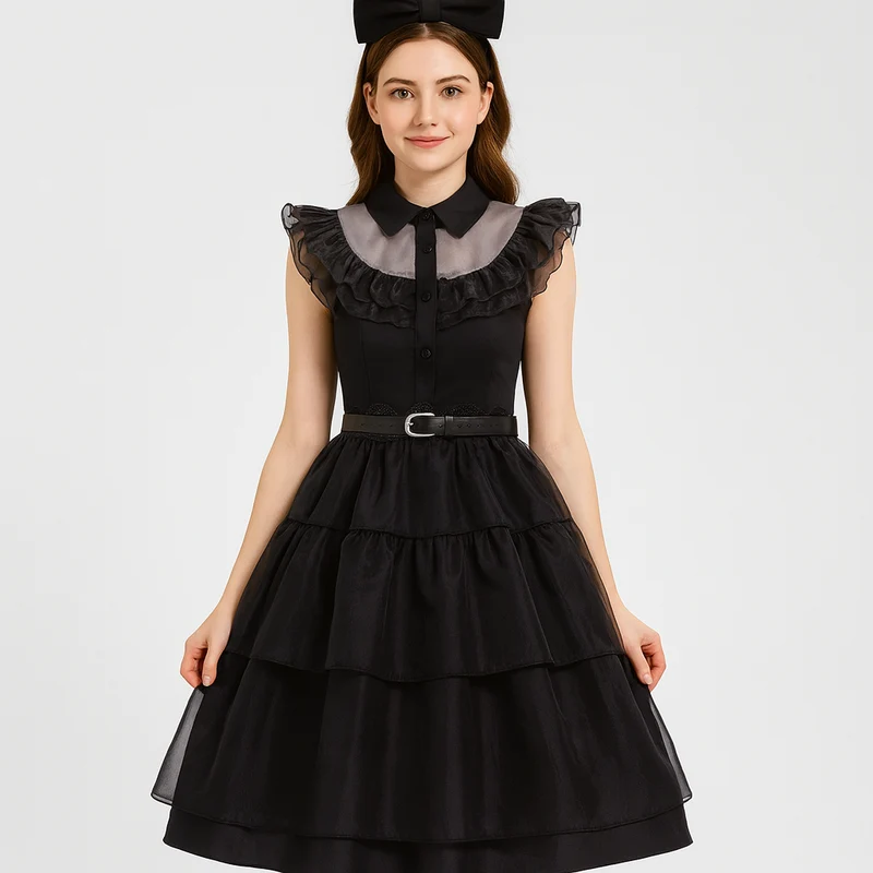 Nythera | Gothic Cosplay Netzkleid mit Lagenkragen